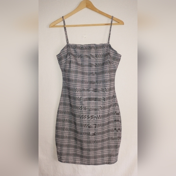 90's Y2K Retro Bodycon Plaid Spaghetti Strap Dress Size Small - Picture 1 of 2
